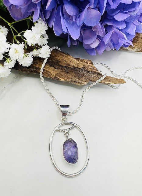 Sterling Silver Rough Amethyst Pendant (Pendulum)