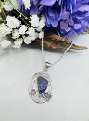Sterling Silver Rough Cut Amethyst Maze Pendant