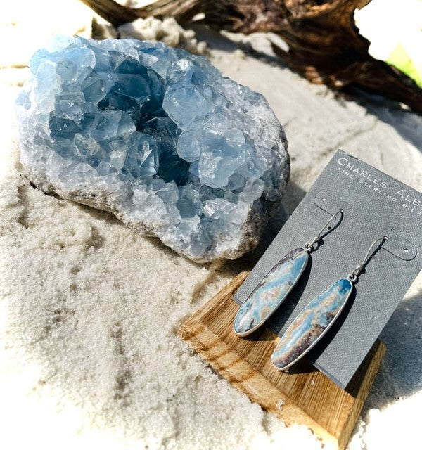 STERLING SILVER AZTEC LAPIS DROP EARRINGS