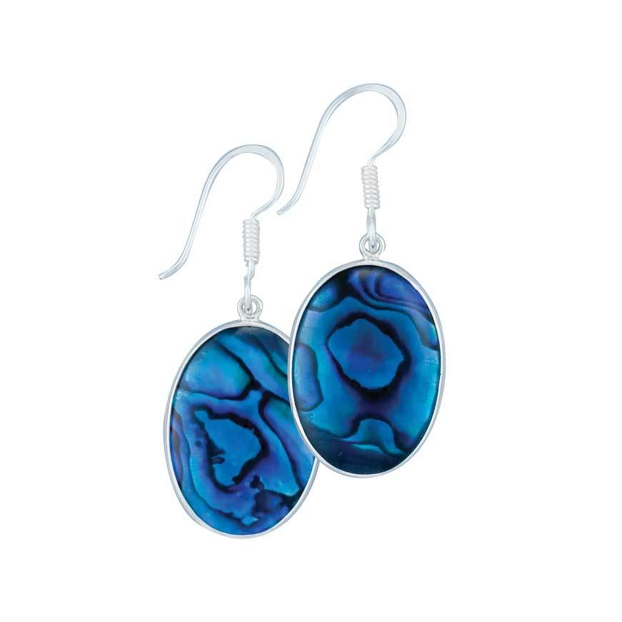 STERLING SILVER BLUE ABALONE DROP EARRINGS