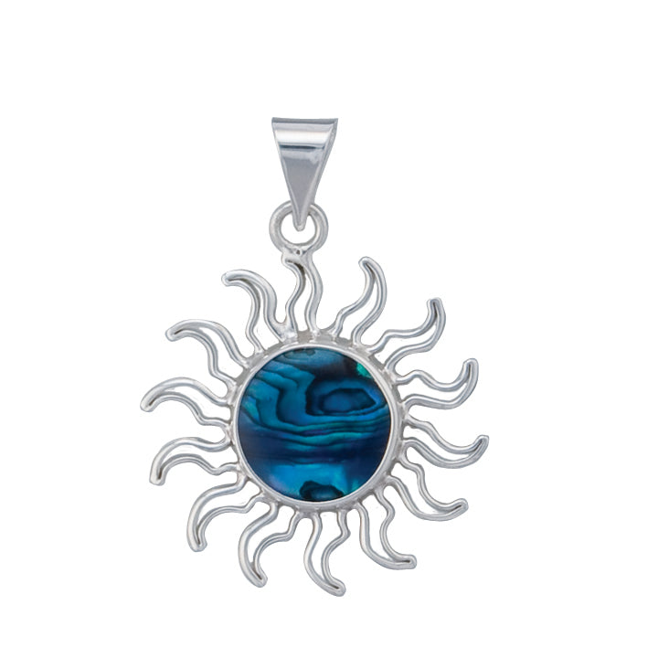 STERLING SILVER BLUE ABALONE SUN PENDANT