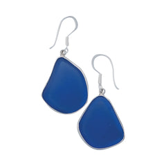 STERLING SILVER COBALT BLUE RECYCLED GLASS DROP EARRINGS