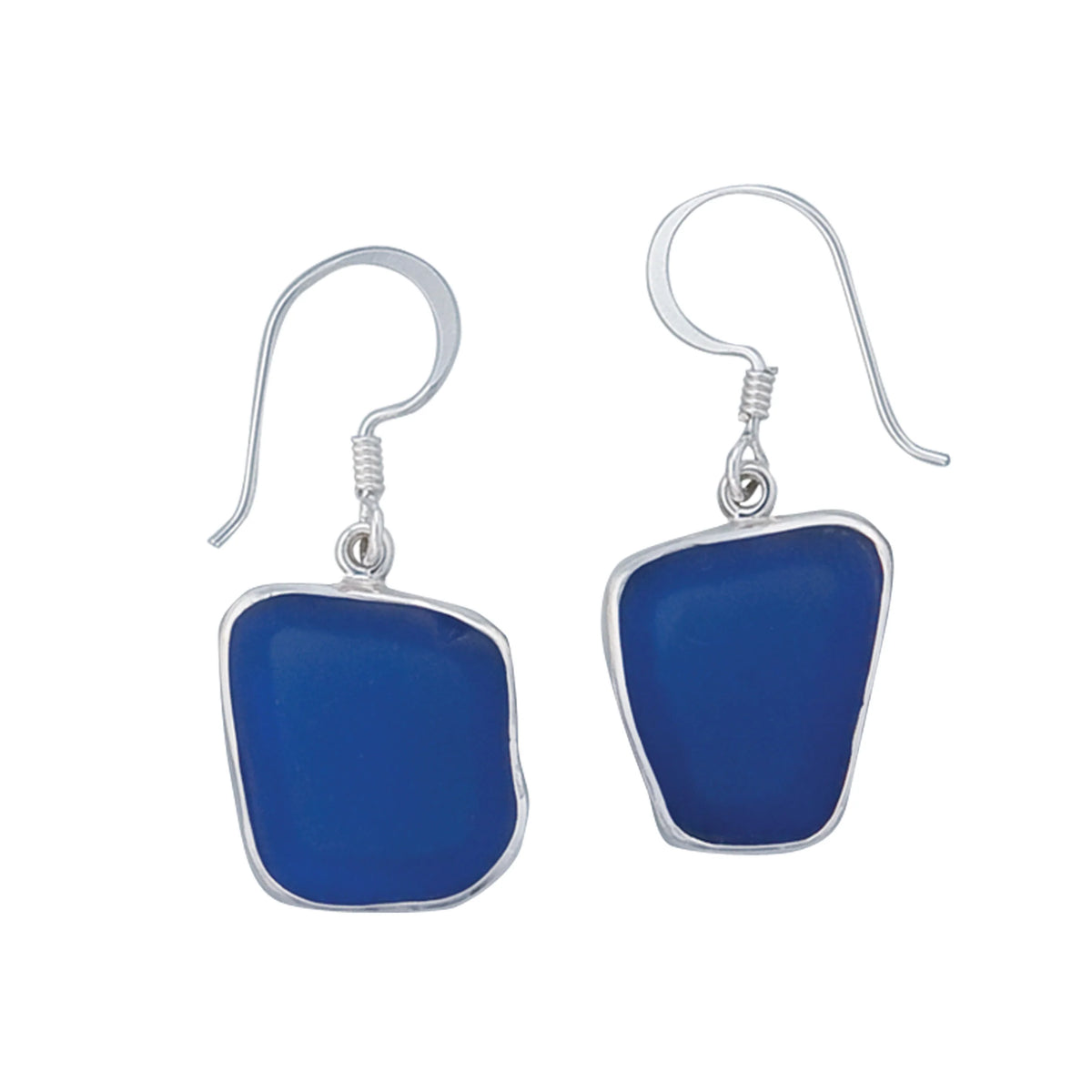 STERLING SILVER COBALT BLUE RECYCLED GLASS DROP EARRINGS