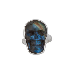 STERLING SILVER EXTRA SMALL LABRADORITE SKULL ADJUSTABLE RING