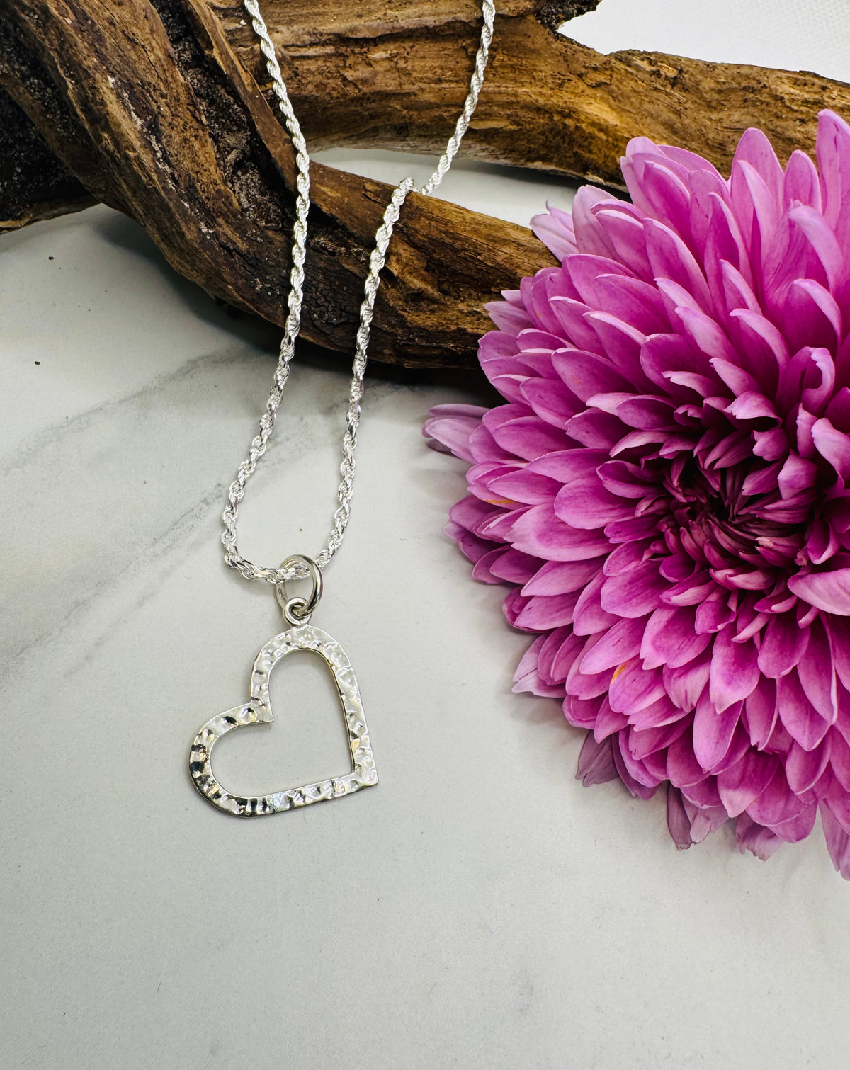 STERLING SILVER HAMMERED HEART CHARM PENDANT