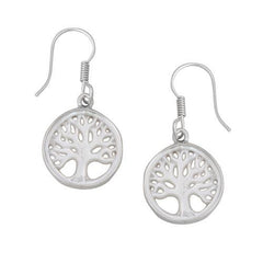 STERLING SILVER MOTHER OF PEARL TREE OF LIFE DROP EARRINGS