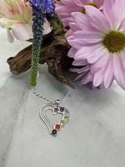 STERLING SILVER MULTI STONE RAINBOW HEART PENDANT