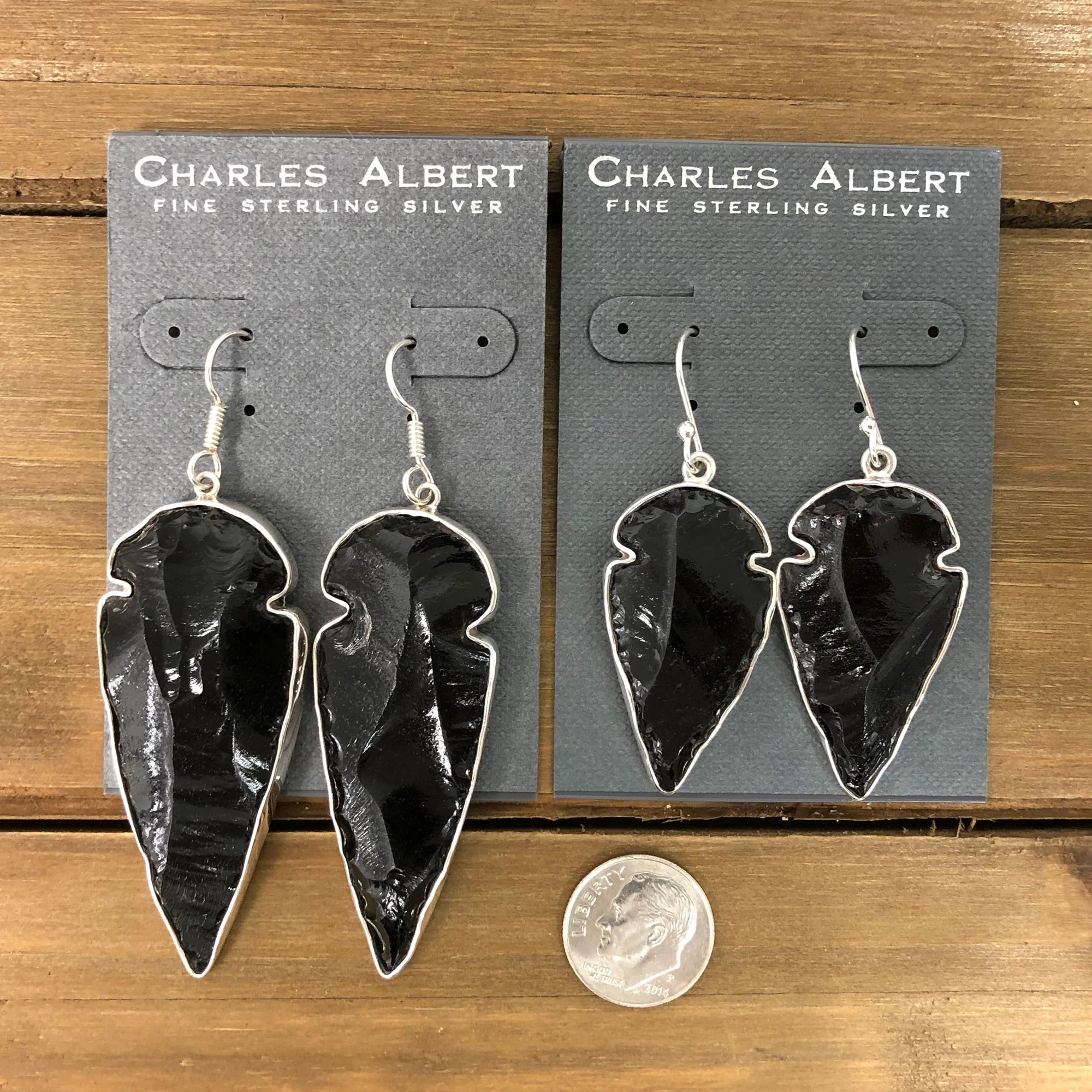 STERLING SILVER OBSIDIAN ARROWHEAD DROP EARRINGS