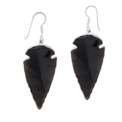 STERLING SILVER OBSIDIAN ARROWHEAD DROP EARRINGS