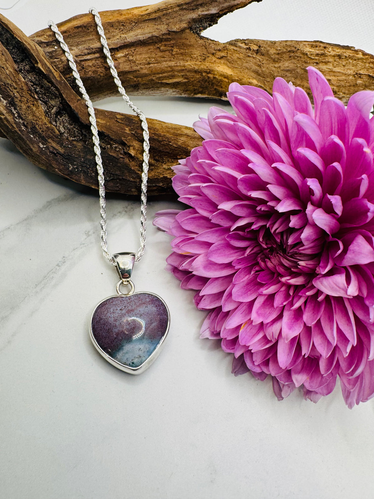 STERLING SILVER OCEAN JASPER HEART PENDANT