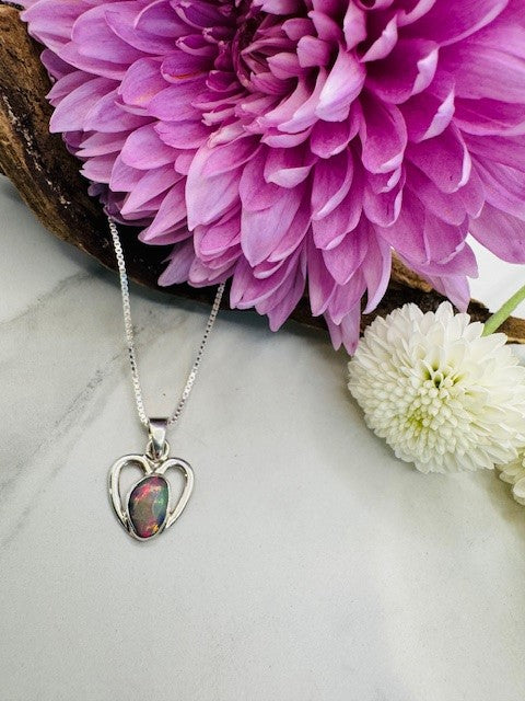 STERLING SILVER OPAL HEART PENDANT