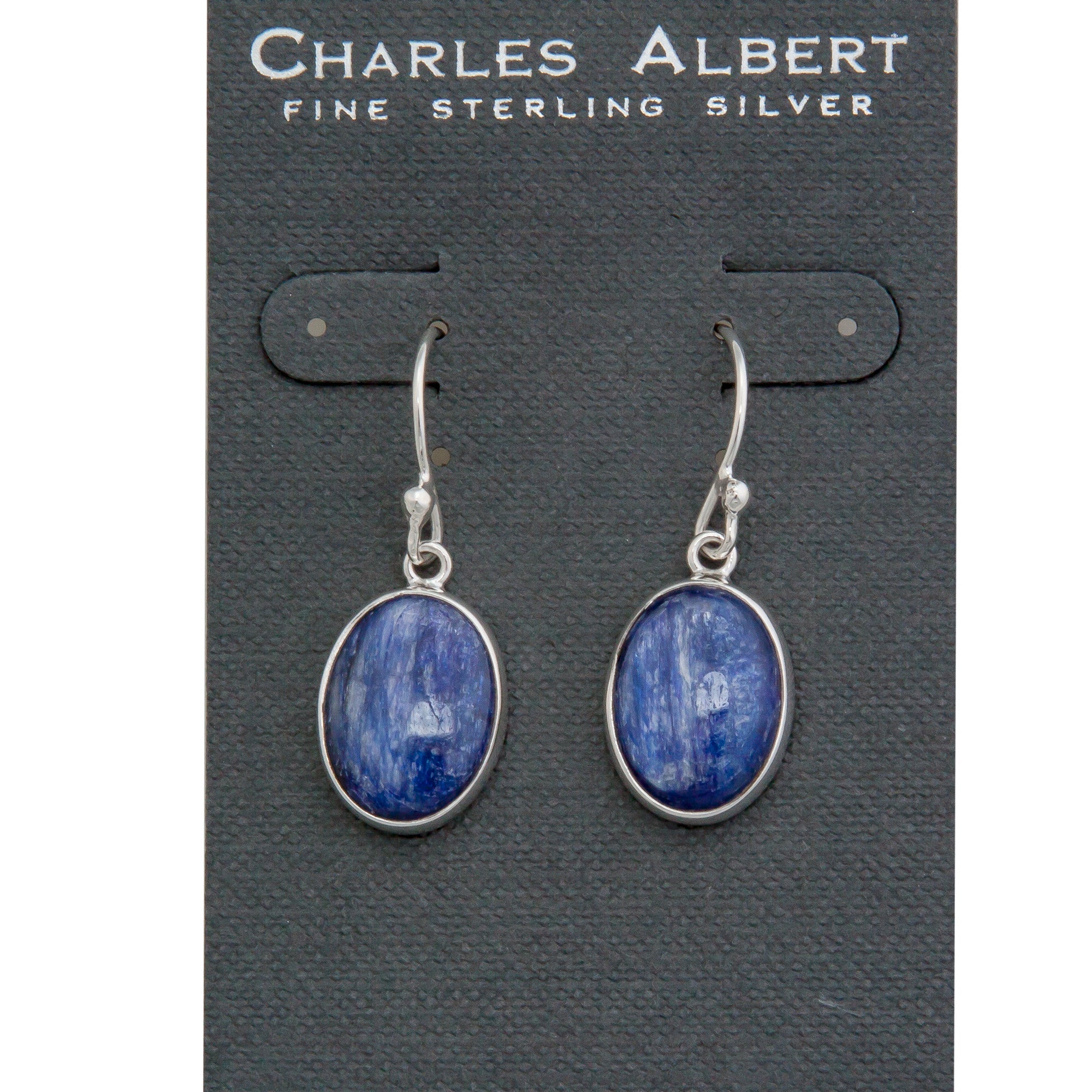 STERLING SILVER OVAL KYANITE DROP EARRINGS