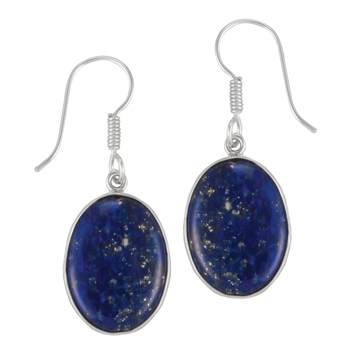 STERLING SILVER OVAL LAPIS LAZULI DROP EARRINGS