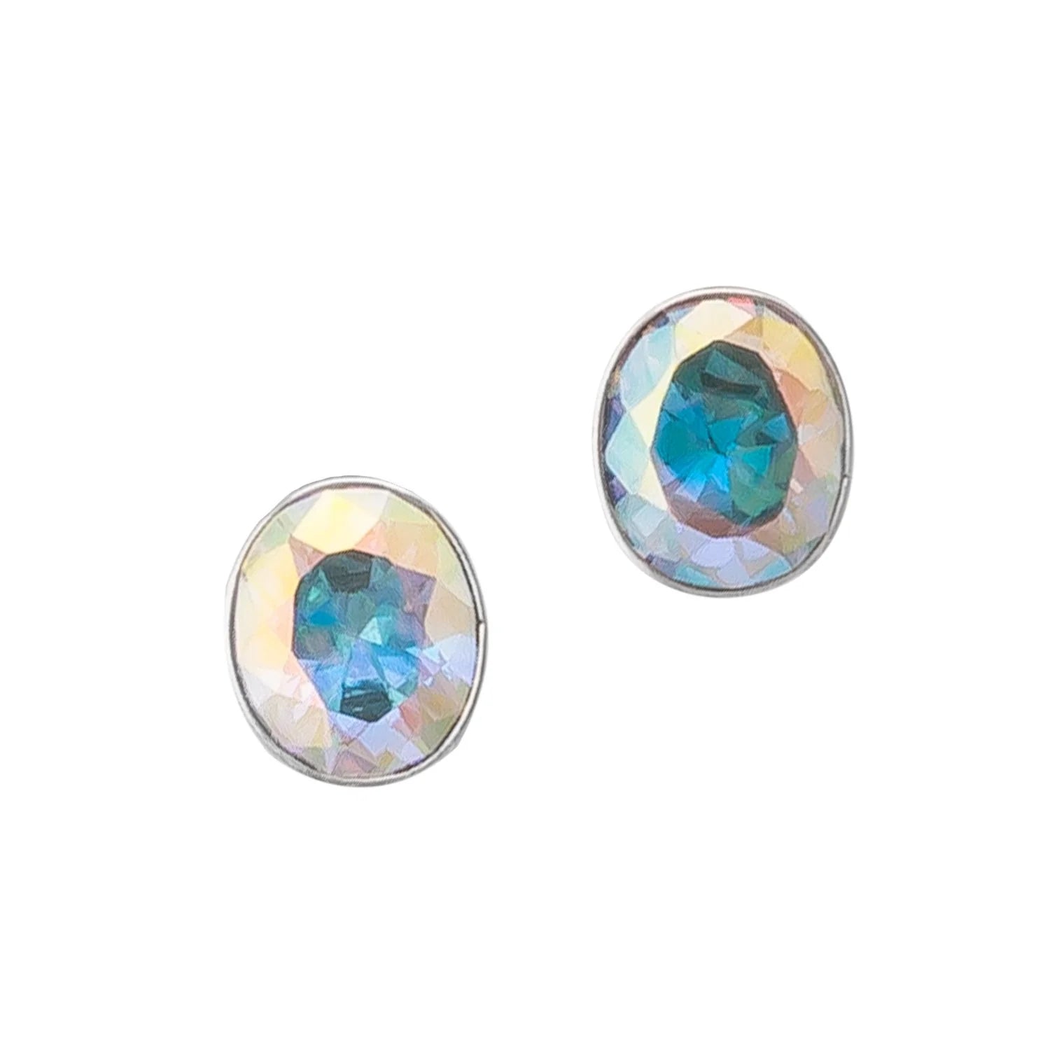 STERLING SILVER OVAL MERCURY MIST CZ CLIP EARRINGS