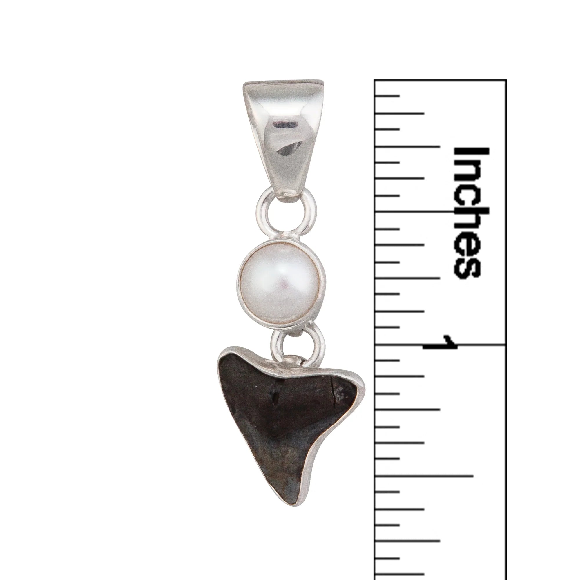 STERLING SILVER PEARL & SHARK TOOTH CHARM PENDANT