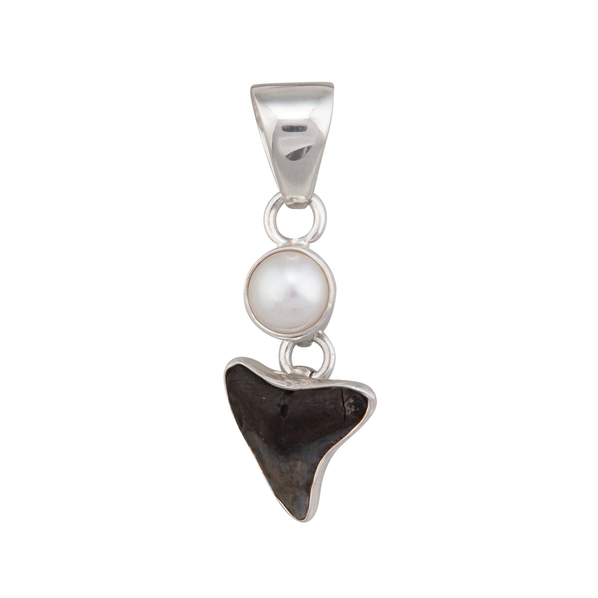 STERLING SILVER PEARL & SHARK TOOTH CHARM PENDANT