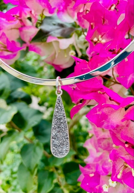 STERLING SILVER PLATINUM DRUSE  TEARDROP PENDANT