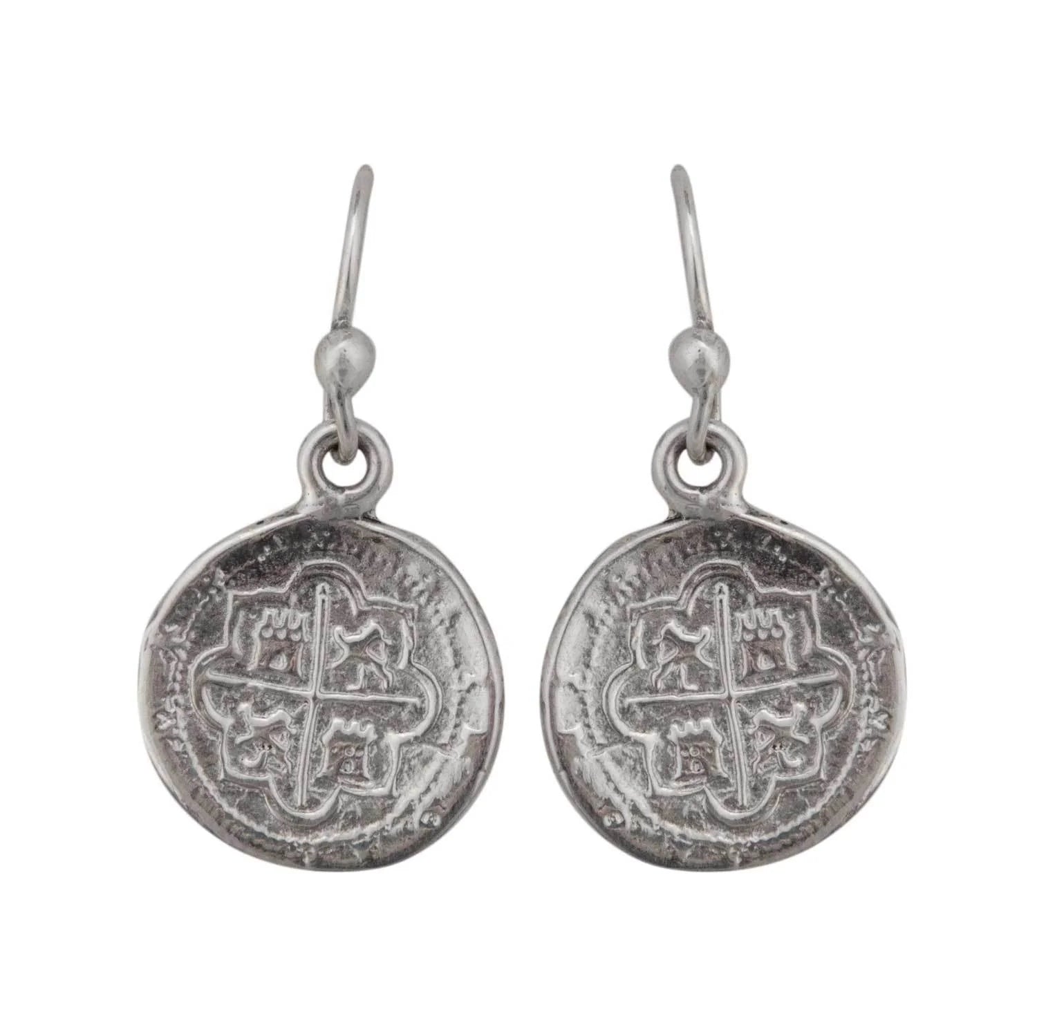 STERLING SILVER REPLICA SPANISH COIN DROP EARRINGS