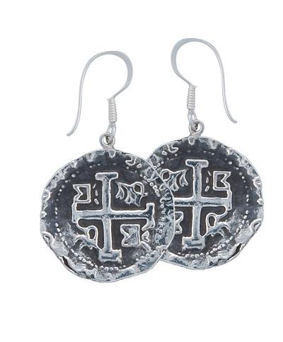 STERLING SILVER REPLICA TREASURE COIN DROP EARRINGS