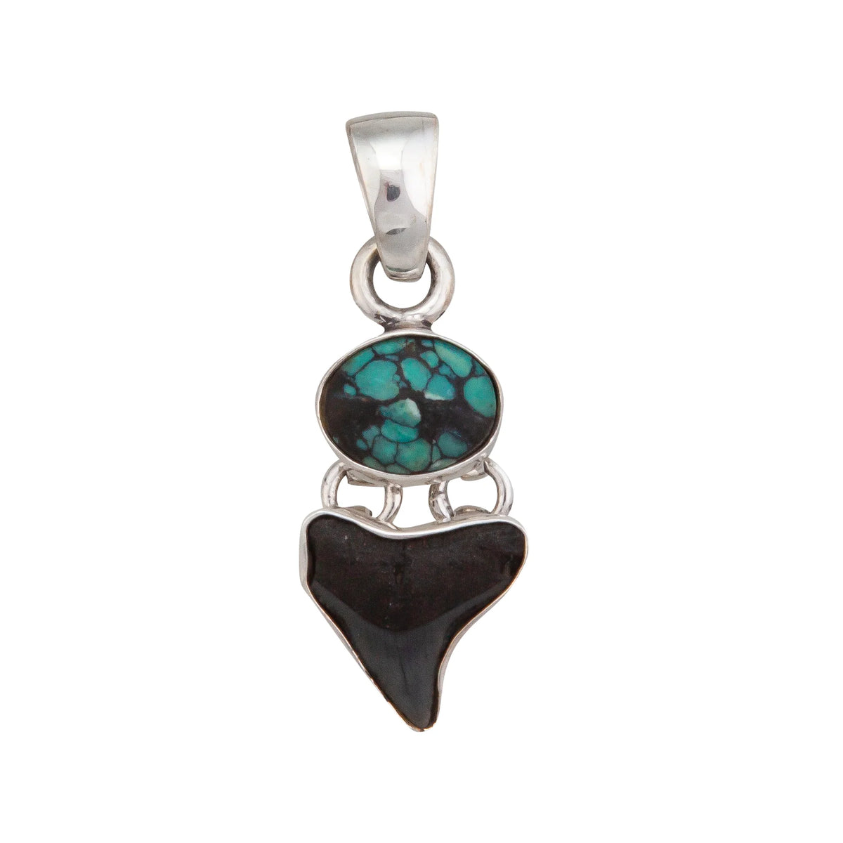 STERLING SILVER TURQUOISE & SHARK TOOTH CHARM PENDANT