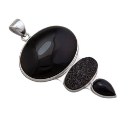 STERLING SILVER ONYX AND BLACK DRUZY TRIPLE PENDANT