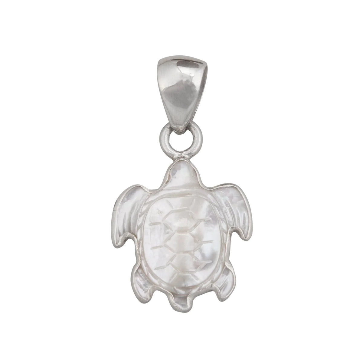Sterling Silver Mother of Pearl Sea Turtle Pendant (Small)
