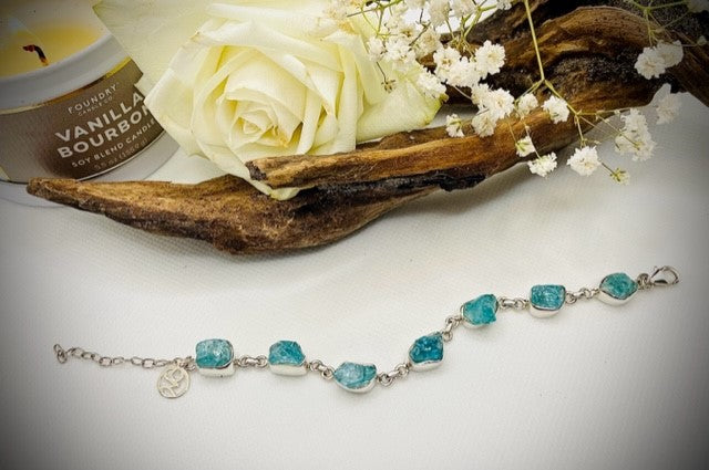 Adjustable Sterling Silver Rough Cut Apatite Bracelet