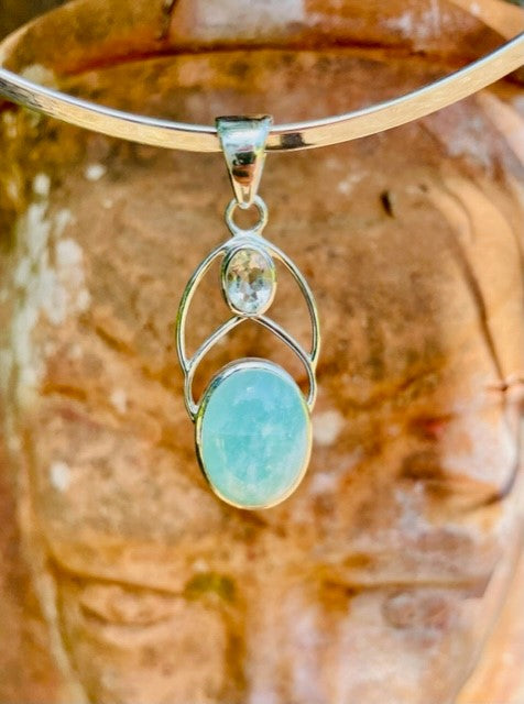 Sterling Silver Amazonite and Green Amethyst Pendant