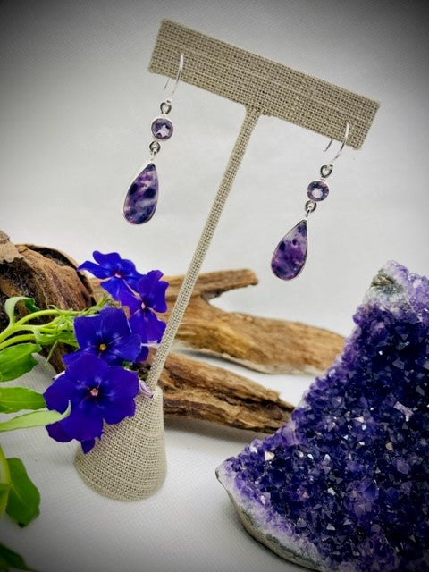 Sterling Silver Amethyst and Merado Opal Drop Earrings