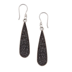 Sterling Silver Black Druse Teardrop Earrings