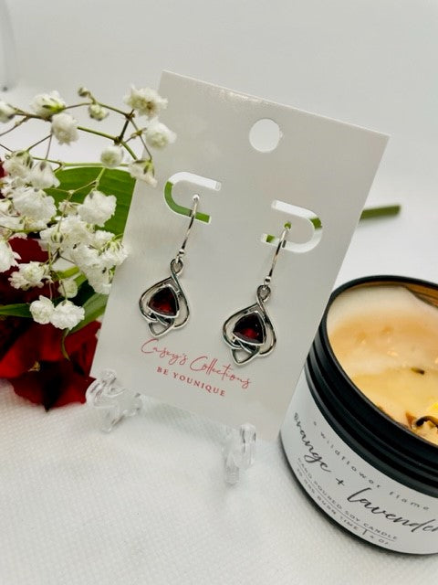 Sterling Silver Celtic Garnet Drop Earrings