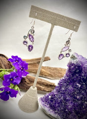 Sterling Silver Designer Triple Amethyst Drop Earrings