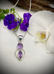 Sterling Silver Double Amethyst Pendant 2