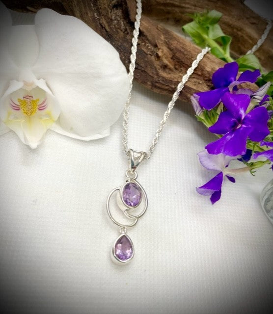 Sterling Silver Double Amethyst Pendant