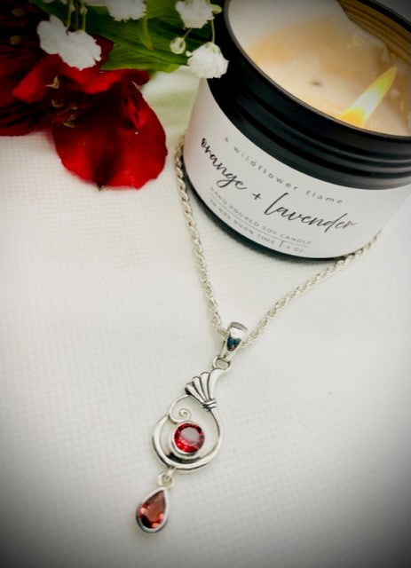 Sterling Silver Double Garnet Pendant