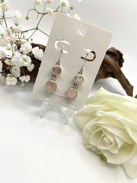 Sterling Silver Double Rose Quartz Drop Earrings