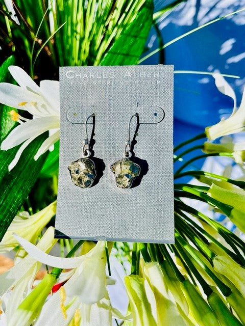 Sterling Silver Drop Pyrite Earrings