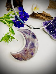 Sterling Silver Extra Large Amethyst Moon Pendant