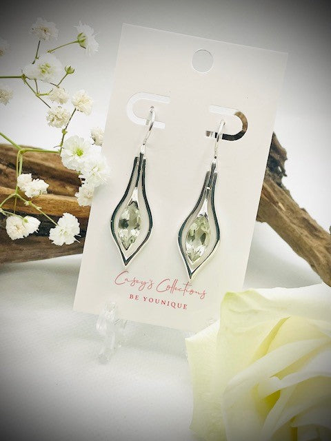 Sterling Silver Green Amethyst Designer Drop Earrings