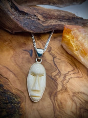 Sterling Silver Hand Carved Bone Face Pendant