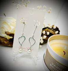 Sterling Silver Heart Design Pearl Drop Earrings