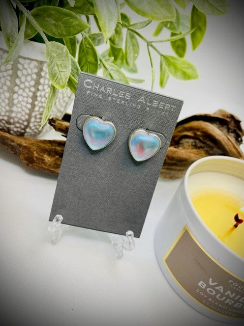 STERLING SILVER LUMINITE HEART POST EARRINGS