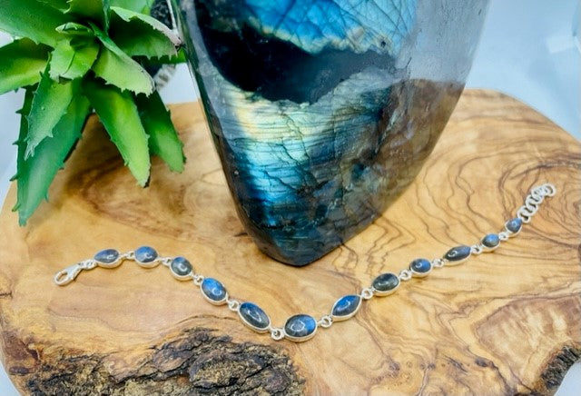 Adjustable Sterling Silver Labradorite Bracelet