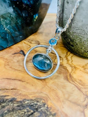 Sterling Silver Labradorite Pendant with Blue Topaz - Pendulum