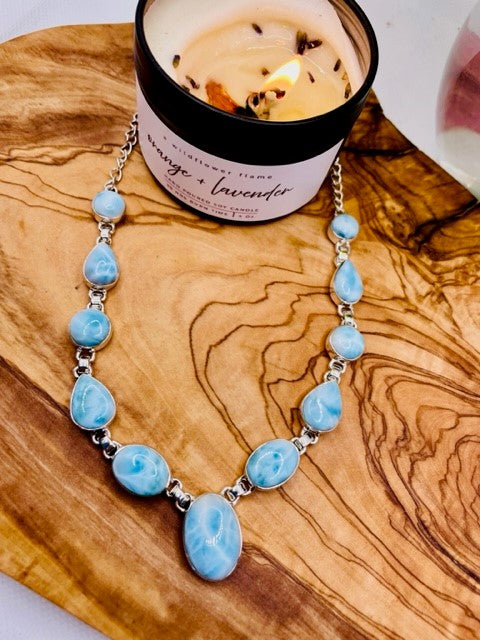 Sterling Silver Larimar Multi Stone Necklace