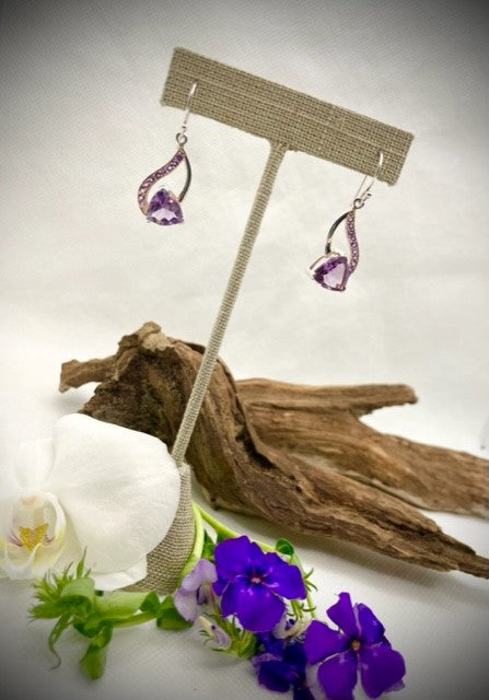 Sterling Silver Multi Stone Amethyst Drop Earrings