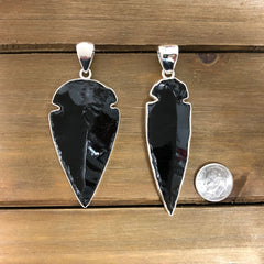 STERLING SILVER OBSIDIAN ARROWHEAD PENDANT