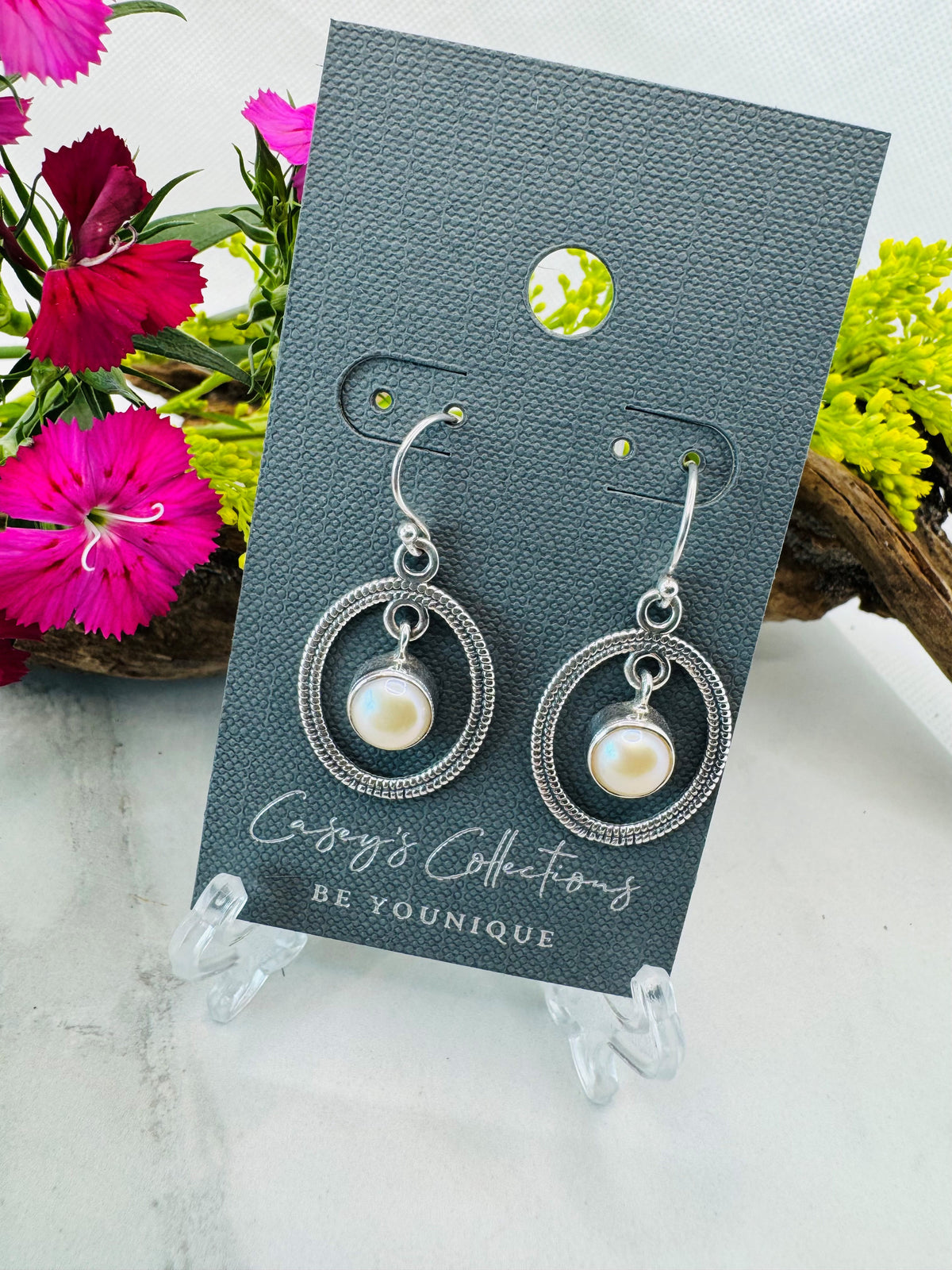 Sterling Silver Pearl Pendulum Drop Earrings - Coastal Grace
