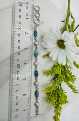 Seafoam Serenity – Sterling Silver Pearl & Turquoise Bracelet