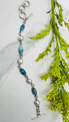Seafoam Serenity – Sterling Silver Pearl & Turquoise Bracelet